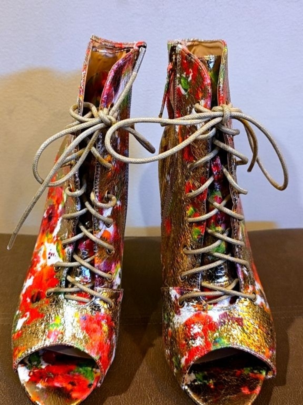 Women's Multicolor Lace-Up Peep-Toe Boots